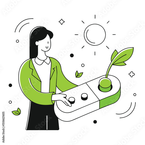  toggle switch business illustration of a woman lineal color 