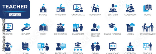 Teacher icon set. Solid icon collection.