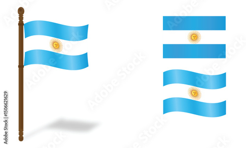 Argentinian National Flag Set in Various Styles Isolated on Transparent Background