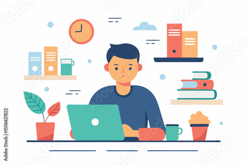 Solo Entrepreneur Home Office Vector Illustration