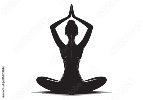 Woman yoga silhouette meditating in lotus pose vector illustration