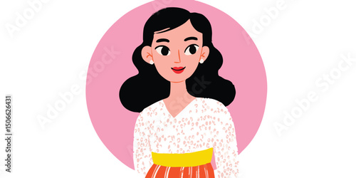 A stylish woman in a creative illustration, showcasing a cheerful and positive vibe, perfect for branding materials or design projects. 