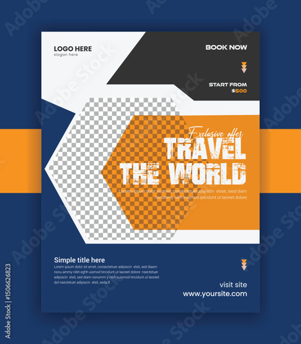 Travel Agency flyer banner social media adventure tour vector design template