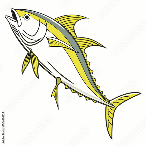 Cartoon illustration of marine animals including fish dolphin and shark in an underwater scene