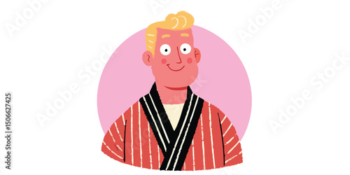 Smiling man in bathrobe illustration.face avatar, user profile.