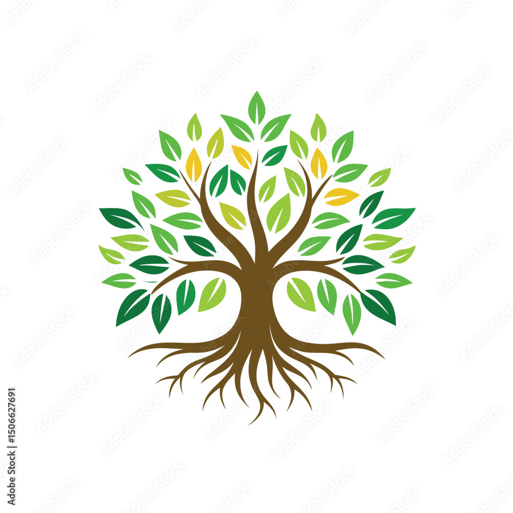 Fototapeta premium Abstract Tree Roots Logo for Eco Branding