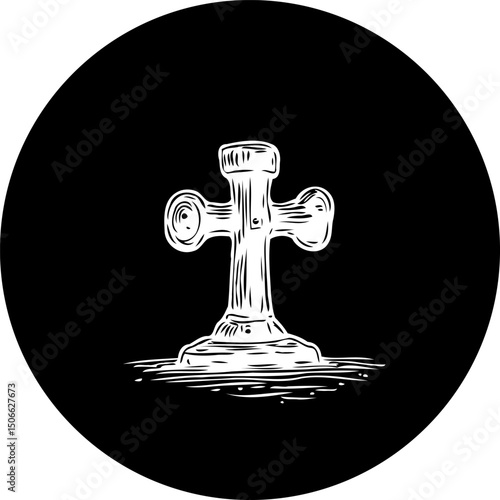 Stylized symbolic monument in darkness, representing solemn remembrance
