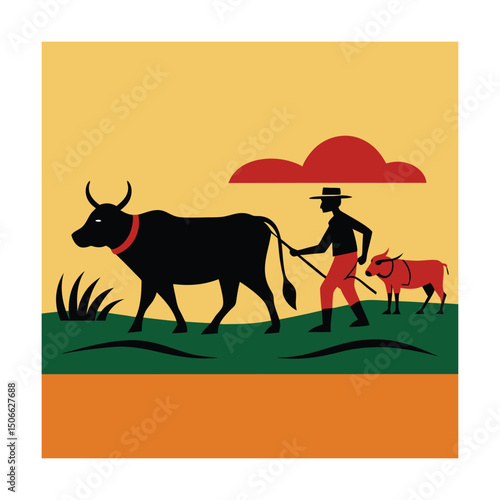 Traditional Oxen Plowing in Rural Africa
