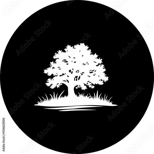Solitary arboreal form within circular frame for design simplicity and elegance