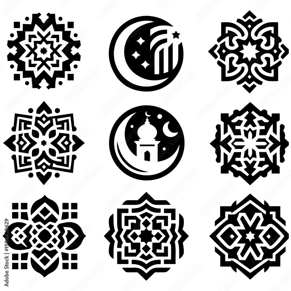 Fototapeta premium A harmonious fusion mandala of sacred symbols in Eid illustration