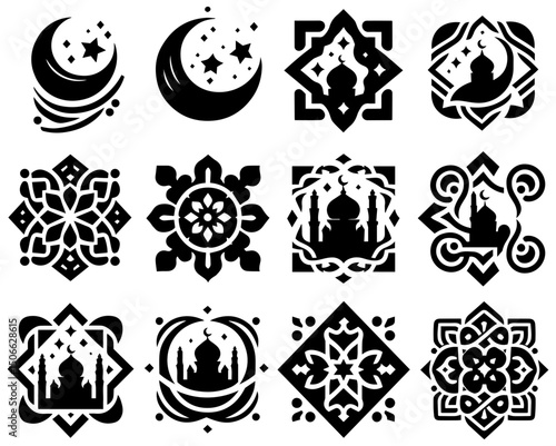 Set of abstract design elements with the beauty of Islamic symmetry infused into Eid compositions