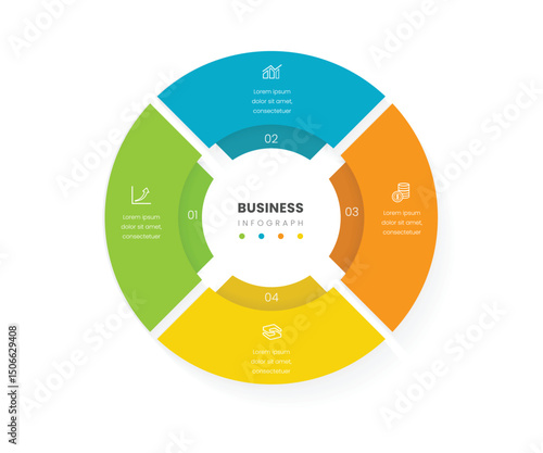 4 section circle pie chart type business infograph for company feature