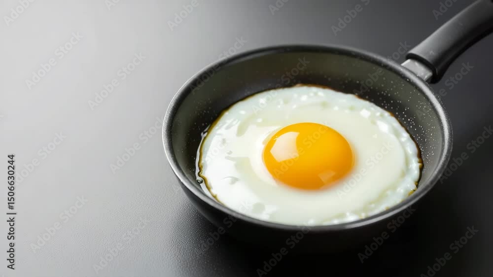 Fried egg cooking in small pan on dark background Fried egg cooking in small pan on dark background