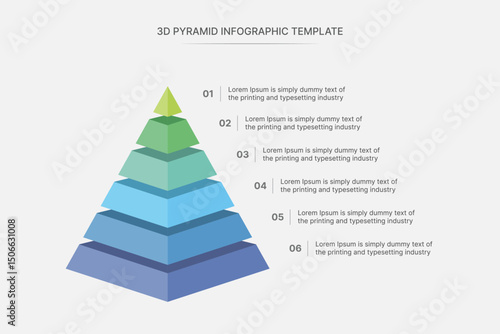 Hierarchy Triangle Pyramid Infographic Design Template with 6 Steps