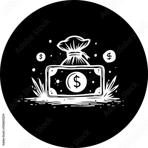 Money-themed graphic element displaying currency, wealth and financial savings