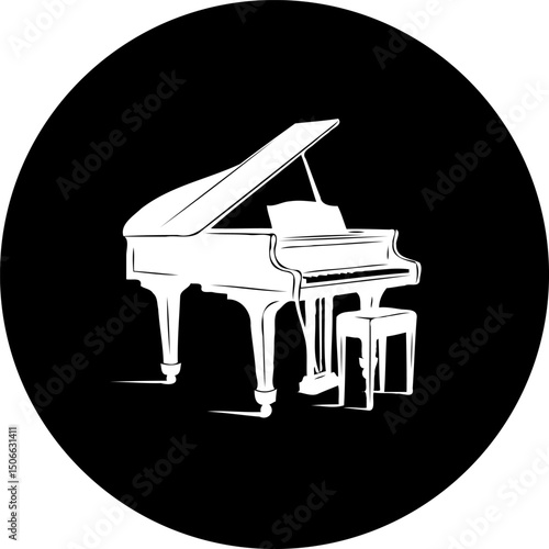 Elegant grand piano silhouette in stark white against a dark backdrop