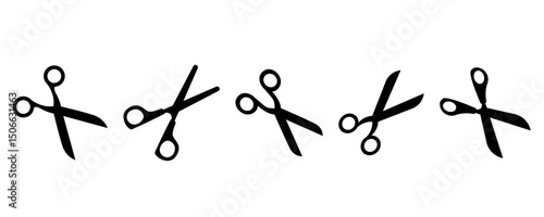 Scissors icon set. Simple silhouette of open scissors. Scissors logo icon. Stock vector illustration isolated on a white background.