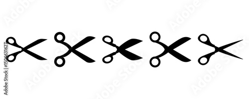 Scissors icon set. Simple silhouette of open scissors. Scissors logo icon. Stock vector illustration isolated on white background.