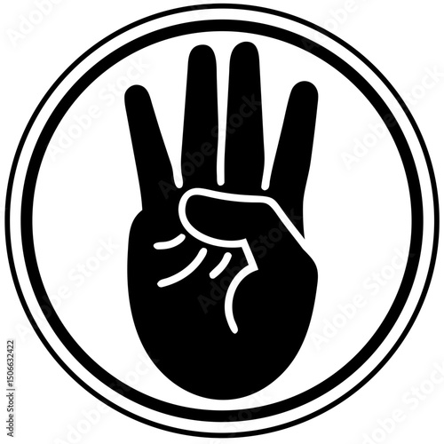 Hand in mudra gesture presented in a circular black and white design  