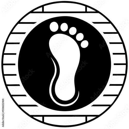Barefoot footprint icon on tatami mat in circular design  