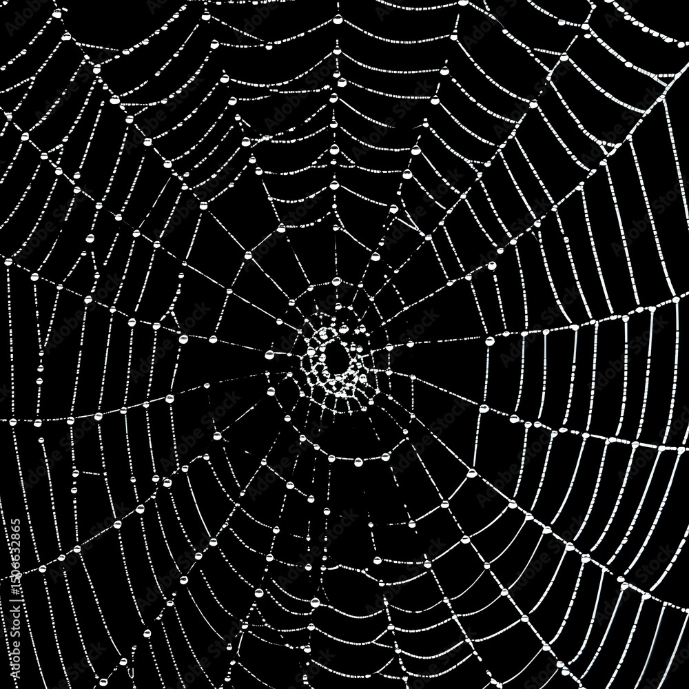 Fototapeta premium Dewdrops on Spiderweb: Nature's Intricate Design