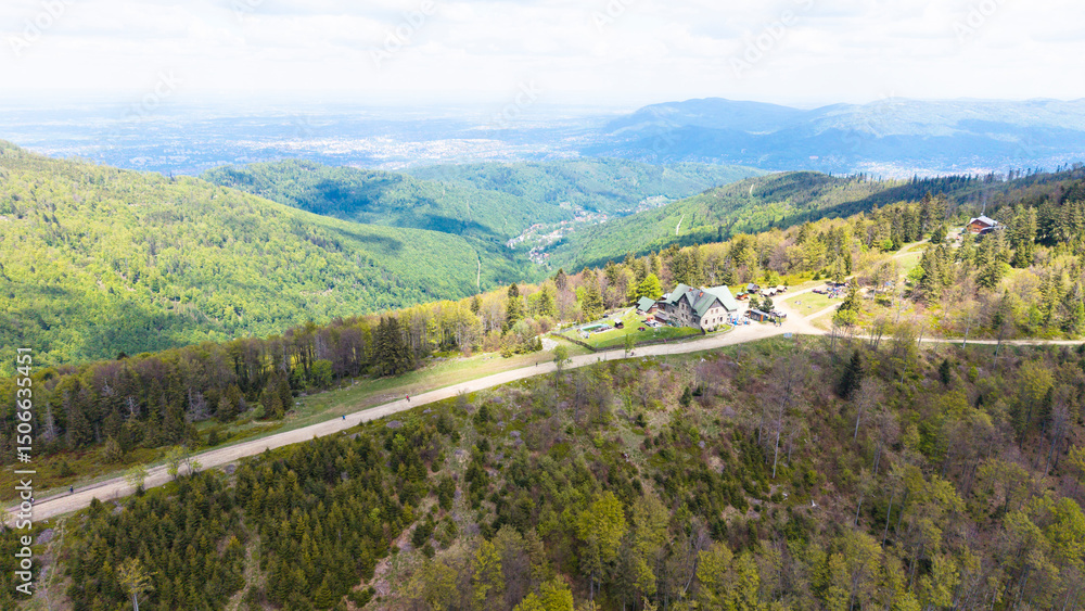Obraz premium View from Beskidy Mountains - Klimczok peak (Beskid Slaski). Beskid Slaski is a part of Karpaty (Carpathian mountains). Europe