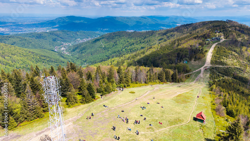 Fototapeta Naklejka Na Ścianę i Meble -  View from Beskidy Mountains - Klimczok peak (Beskid Slaski). Beskid Slaski is a part of Karpaty (Carpathian mountains). Europe