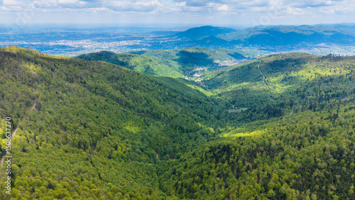 Fototapeta Naklejka Na Ścianę i Meble -  View from Beskidy Mountains - Klimczok peak (Beskid Slaski). Beskid Slaski is a part of Karpaty (Carpathian mountains). Europe
