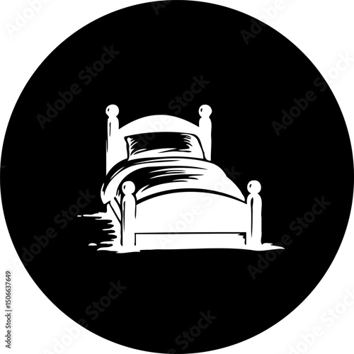 White bedroom silhouette against a stark, circular backdrop adding depth and contrast
