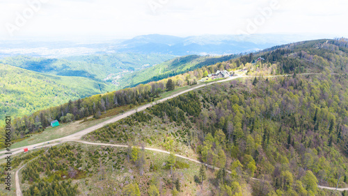Fototapeta Naklejka Na Ścianę i Meble -  View from Beskidy Mountains - Klimczok peak (Beskid Slaski). Beskid Slaski is a part of Karpaty (Carpathian mountains). Europe