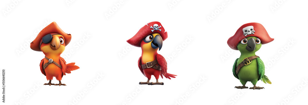 Fototapeta premium parrots wearing pirate hats exuding a playful 3d