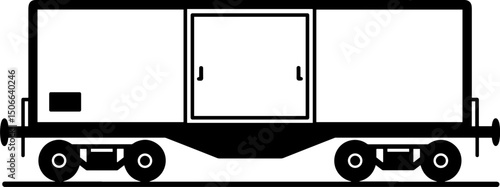 Freight train car illustration in black and white design  