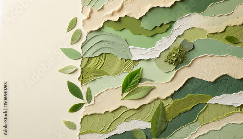 Layered paper art with sage green leaves perfect for botanical wedding invitations, eco-friendly stationery, or minimalist wall decor in elegant dimensional style.


