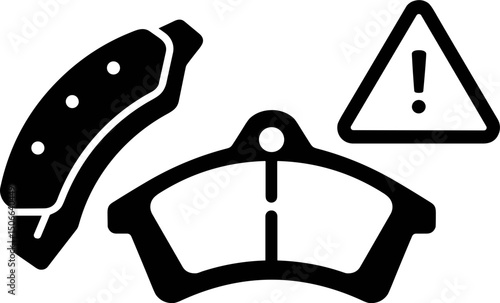 Car brake pads with warning symbol and caution sign icon  