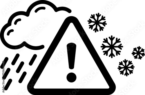 Weather alert icon with snowflakes and raindrops in black  