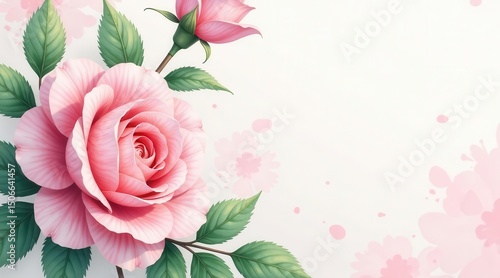 Wallpaper Mural Delicate Pink Rose Blossom with Soft Watercolor Background, Ideal for Romantic Designs and Elegant Stationery Torontodigital.ca