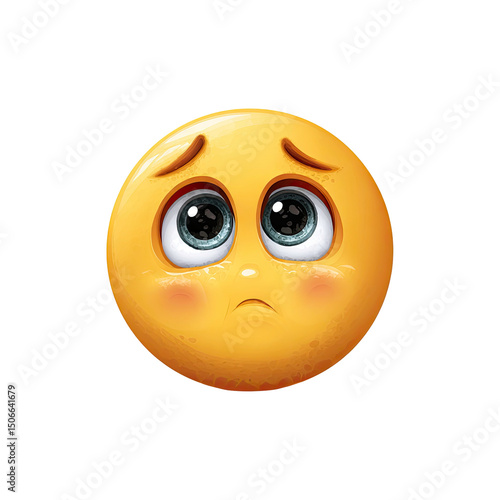 Sad Emoji Face with Big Eyes on Transparent Background