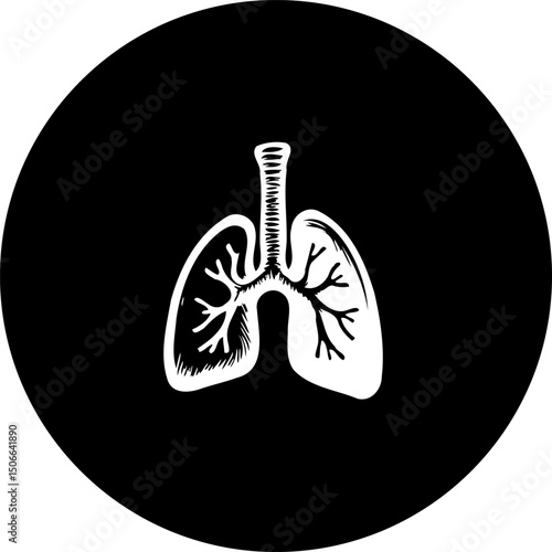 Stylized pulmonary representation in contrasting monochrome circular design