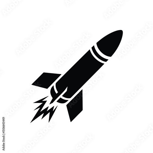 A sleek black rocket soaring into the sky, representing innovation, ambition, and progress. The design is minimalist, with a bold graphic style. 