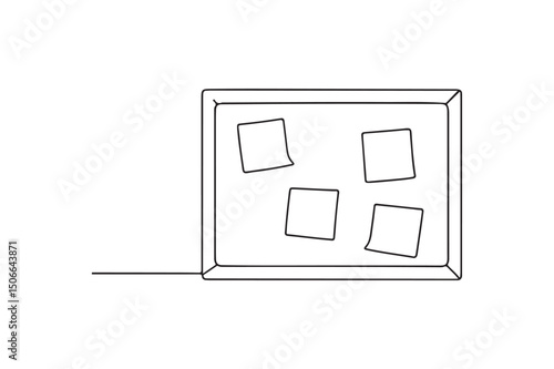 Cork Board with Sticky Notes continuous one line drawing minimalism design