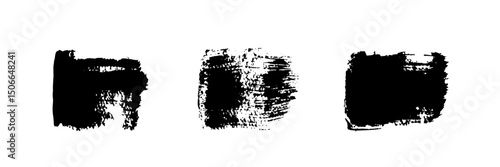 Black brush stroke set isolated on white background. Trendy brush stroke for black ink paint,grunge backdrop, dirt banner,watercolor design and dirty texture.Creative art concept, vector.