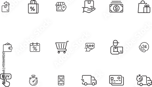 E-commerce Icon Set – black and white  Vector Icons for Online Shopping and Retail , online store