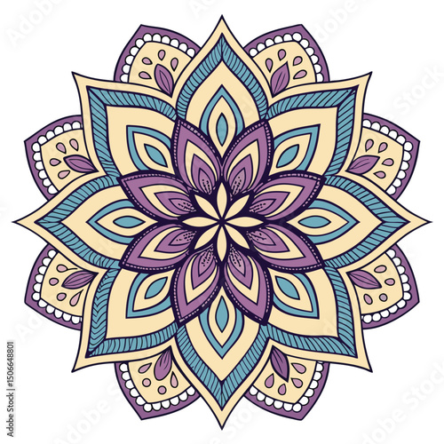 Vector hand drawn doodle mandala. Ethnic mandala with colorful tribal ornament. Isolated. Bright colors.