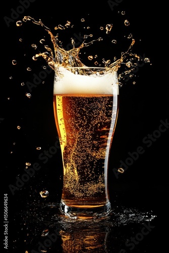 Wallpaper Mural Dynamic Splash of Fresh Beer Rising Up Against a Dark Background Torontodigital.ca