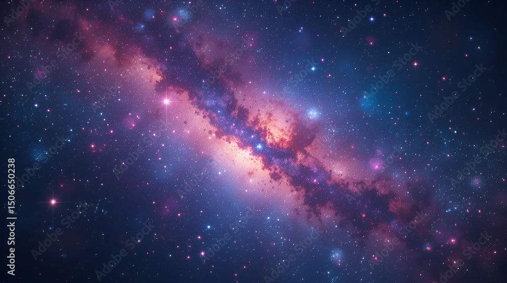 Fototapeta premium Space background featuring a 3D cartoon rendering of a realistic nebula and shimmering stars A vibrant galaxy with stardust and the Milky Way depicting an infinite universe and starry night 3D ren