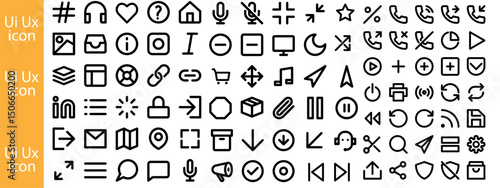 Set of user interface icons on bold line style