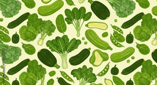 Wallpaper Mural Green veggies pattern zucchini peas spinach kale  bok choy galore Torontodigital.ca
