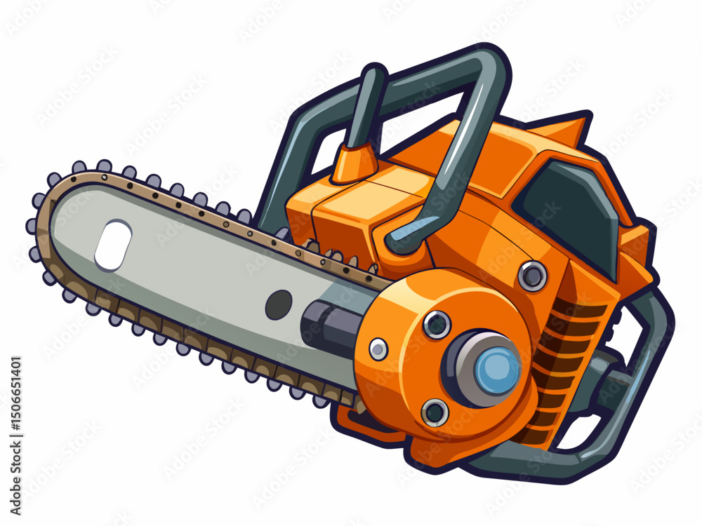 Fototapeta premium A high-quality vector illustration of a modern chainsaw with a sharp chain and orange body, isolated on a white background