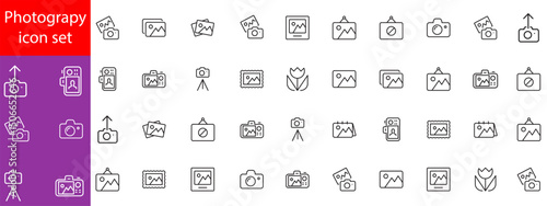 Photography icon set. Containing photo camera, photographer, video camera and photograph symbol vector illustration. Solid icon collection.