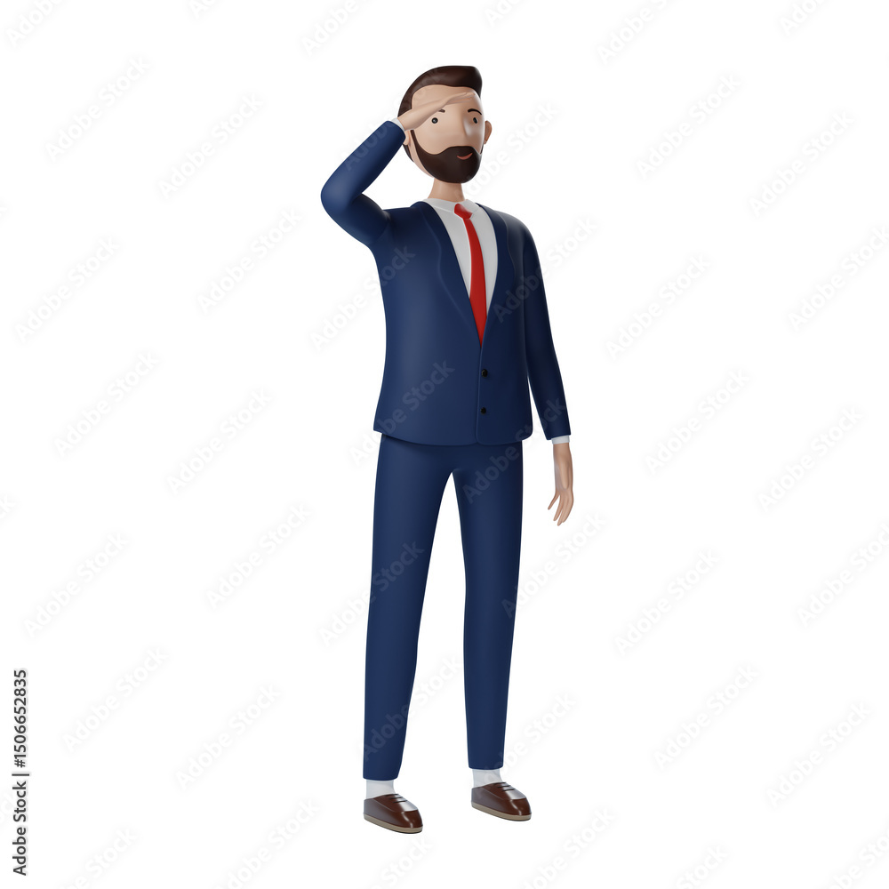 Businessman searching with hand on forehead on transparent background Businessman searching with hand on forehead on transparent background